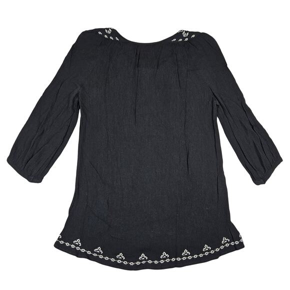Dressbarn Embroidered Blouse Gauze Tunic 3/4 Sleeve Boho Lagenlook Crinkle Tie M - Picture 3 of 15